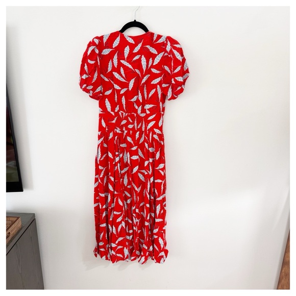 Diane Von Furstenberg Cordelia Vibrant Red Midi Dress with White Pattern - Picture 6 of 9
